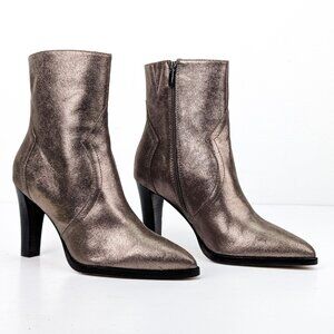 Paige Women Gunmetal Leather Shiny Festival Party Heeled Ankle Boots size 10